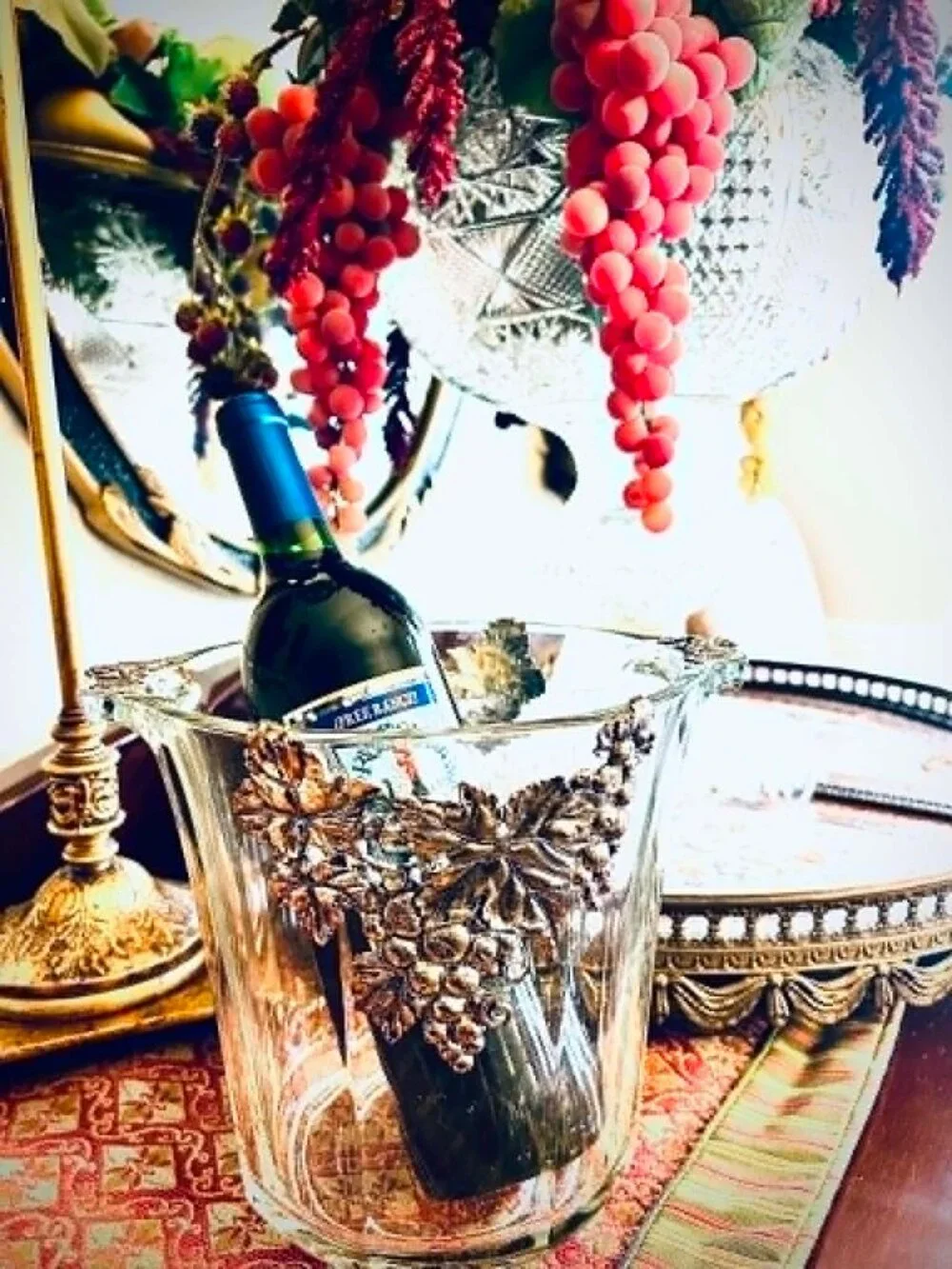 ARTHUR COURT DESIGNS Vint 1995 Collectible Grape Pattern Crystal Wine Ice BucKet